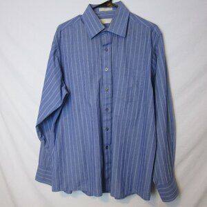 Michael Kors Shirt Blue Striped Button Down Long Sleeve Collared Cotton Mens XL